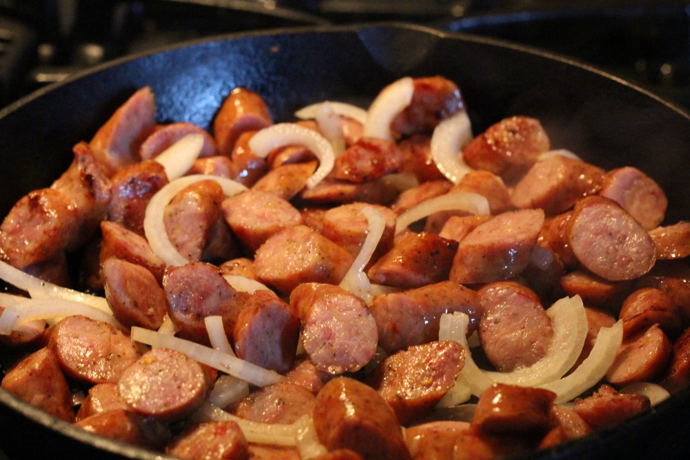 Browning the onion & sausage just for a few minutes